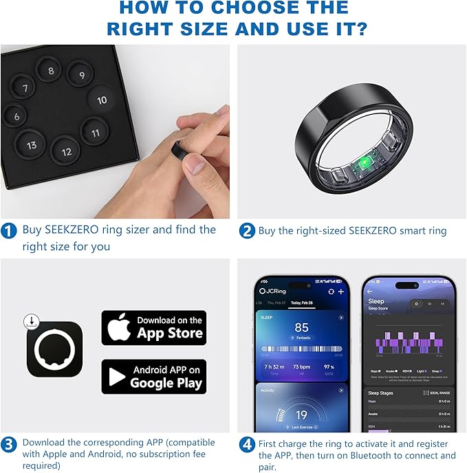 Smart Ring-Size First Before You Buy, No APP Subscription,7-10 Days of Use,Sleep & Activity Real-Time Monitor, Stress/Heart Rate/SPO₂ Tracker, Compatible with iOS and Android (Black, 10)