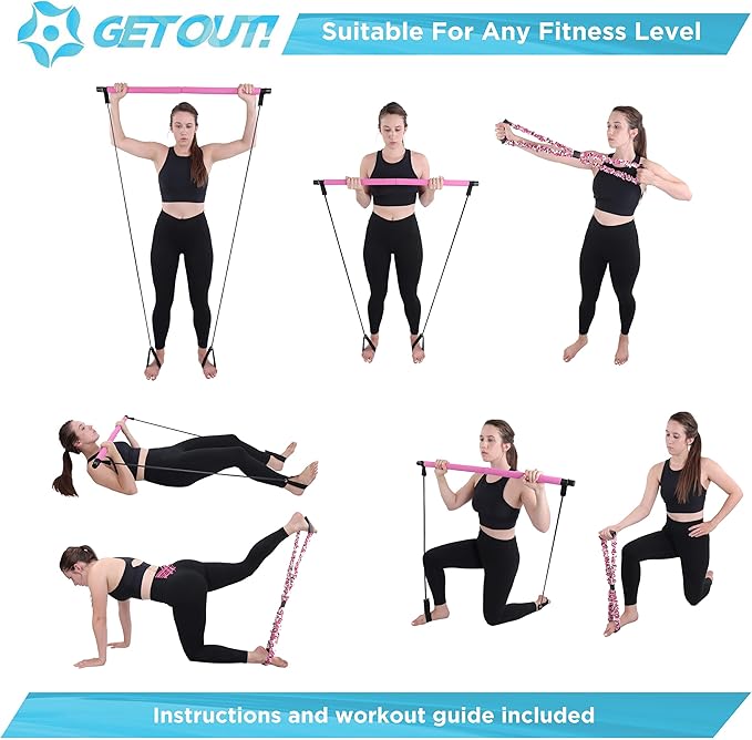 Get Out! Pilates Bar Kit with Resistance Band 8 Arm