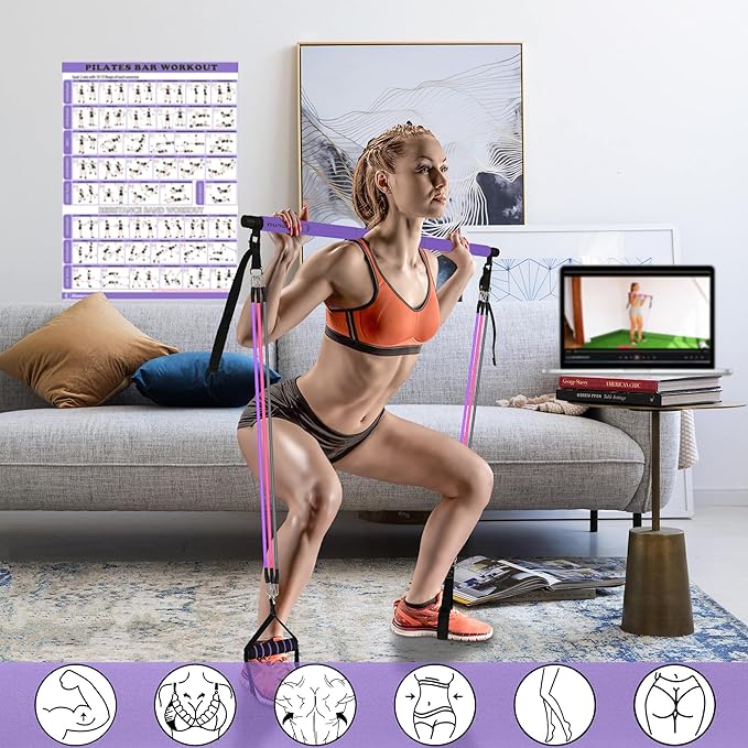 Portable Pilates Bar and Resistance Band Set