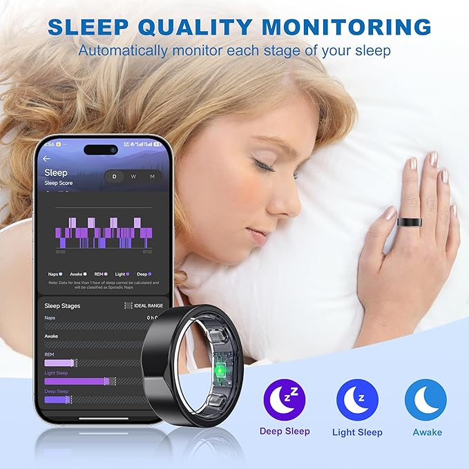 Smart Ring-Size First Before You Buy, No APP Subscription,7-10 Days of Use,Sleep & Activity Real-Time Monitor, Stress/Heart Rate/SPO₂ Tracker, Compatible with iOS and Android (Black, 10)
