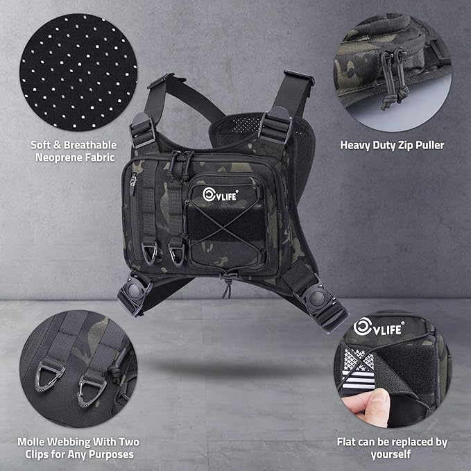 CVLIFE Outdoor Chest Bag for Men, Sports Chest Pack for Running, Lightweight EDC Bag with Extra Storage