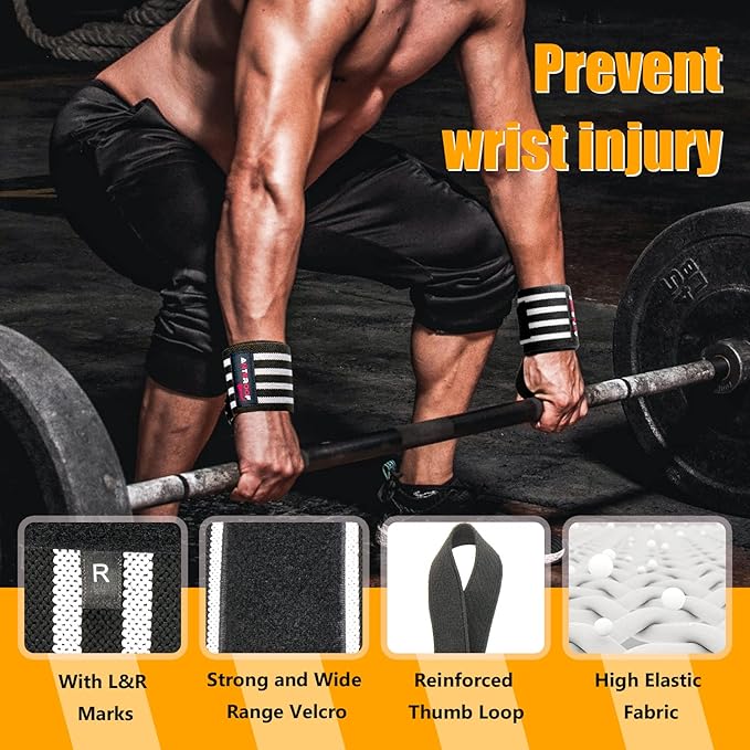 Strength Training Kit: Knee Wraps, Wrist Wraps, and Lifting Straps Set (3 Pairs) - Ultimate Protection for Weightlifting, Bodybuilding, and Fitness Workouts