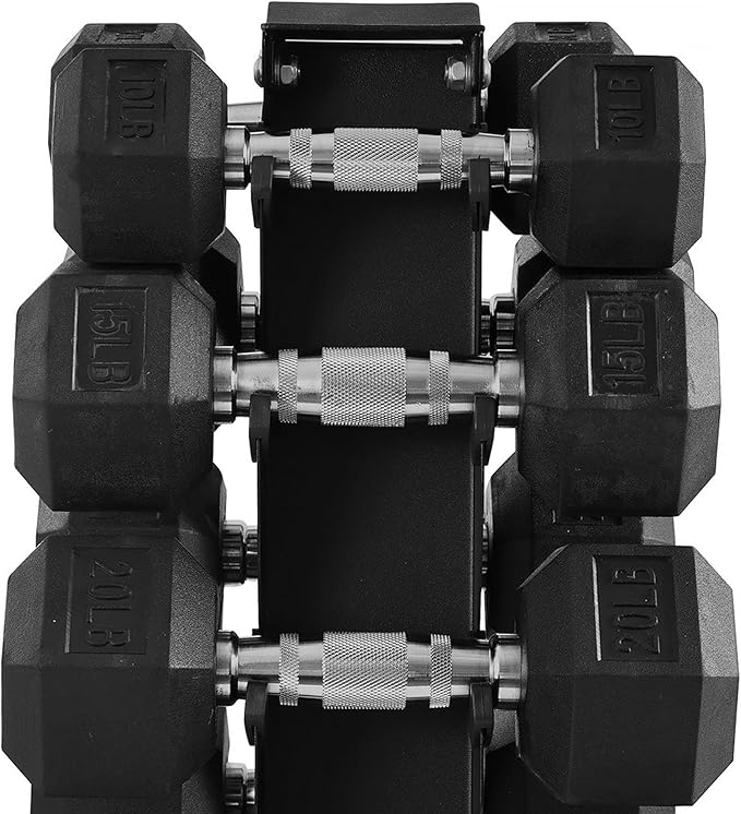 BalanceFrom 100LB or 150LB Rubber Coated Hex Dumbbell Weight Set and Storage Rack, 5-20 lbs Pairs, or 5-25 lbs Pairs