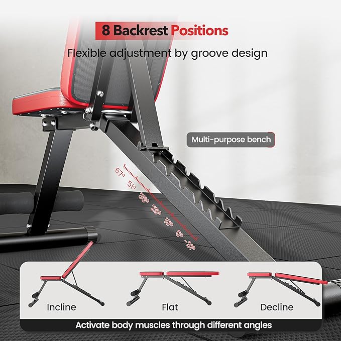 Basic Weight Bench for Home Gym 8 Backrests, 660LBS Weight