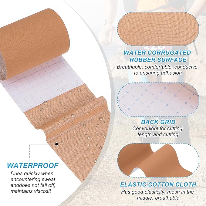PATIKIL 5.5 Yard x 4 inch Kinesiology Tape, 1 Roll Adhesive Cotton Sports Muscle Support Tapes Waterproof Elastic Tape for Knee Ankle Wrist Shoulder, Light Orange