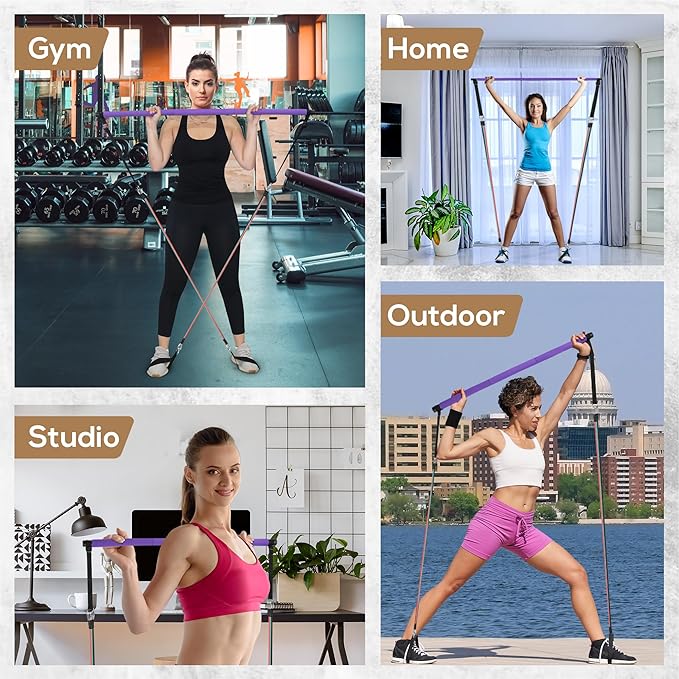 LEXIL Portable Pilates Bar Exercise Kit-Stackable 3 Pairs (15, 20, 20, 30LB) 30LB) -