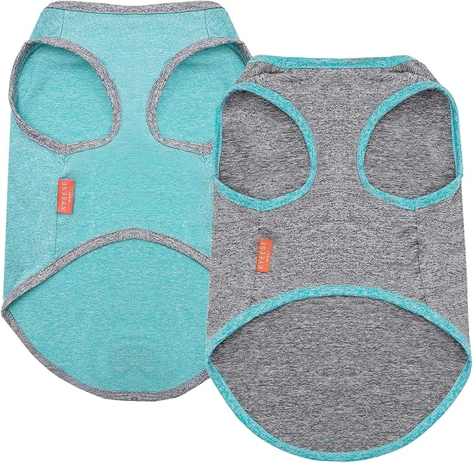 KYEESE 2 Pack Dog Shirts Quick Dry Soft Stretchy Pet T-Shirts with Reflective Label Tank Top Sleeveless Vest Sun Protection Dog Clothes for Small Medium Dogs, Medium, Grey+Blue