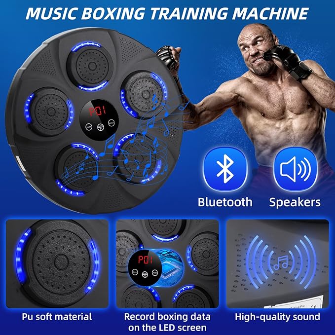 Music Boxing Machine with Boxing Gloves, Wall Mounted Intelligent Bluetooth Music Boxing Trainer, Home, Office and Gym Indoor Electronic Boxing Target Training Punching Equipment with Glove