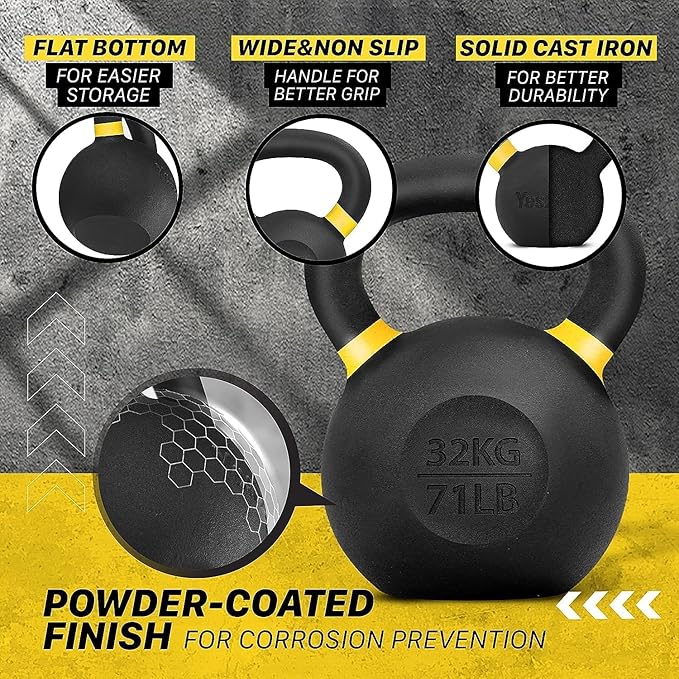 Yes4All Powder Coated Cast Iron Kettlebell Strength Training Kettlebells Weight Set for Full Body Workout, Home Gym