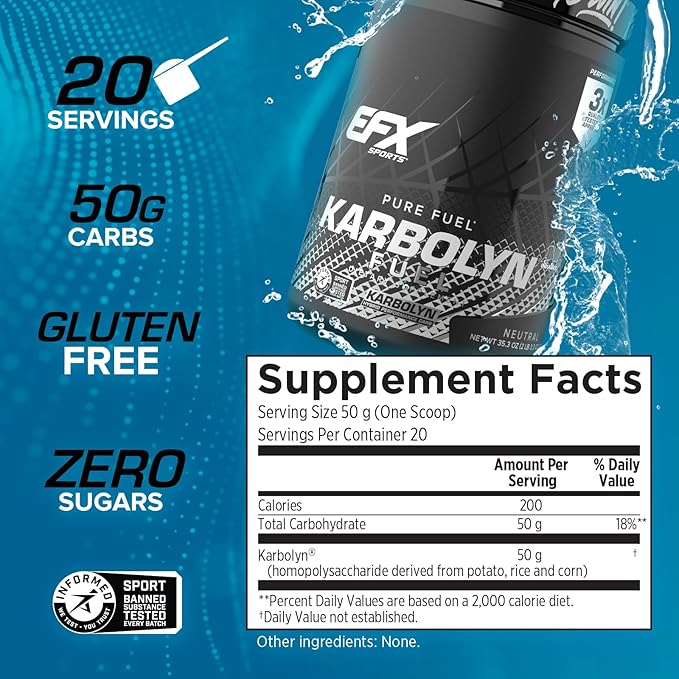 EFX Sports Karbolyn Fuel | Fast-Absorbing Carbohydrate Powder | Carb Load, Sustained Energy, Quick Recovery | Stimulant Free | 20 Servings (Neutral)