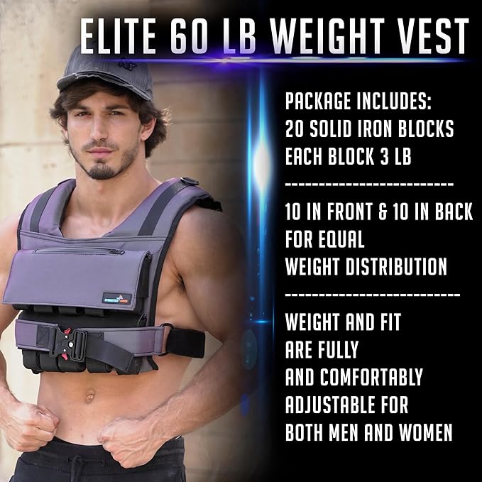 Weighted Vest 6lb, 10lb, 12lb, 25lb, 35lb, 45lb, 60lb Removable Iron Weights for Men and Women Workout for Calisthenics and Fitness Sport Training