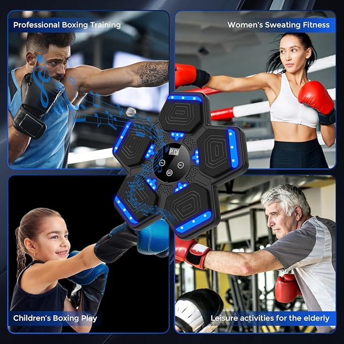 2025 Music Boxing Machine for Adults and Kids, Smart Bluetooth Boxing Training Equipment with Gloves Wall Mounted, Workout Punching Machine for Home,Office and Gym