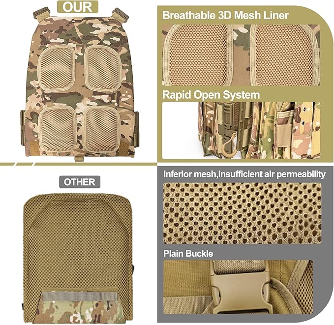 Quick Release Tactical Vest, Adjustable Breathable Weighted Vest for Men, Strong Tensile Lightweight Molle Vest 1000D Nylon for Duty Hunting Gaming