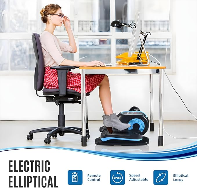 EILISON Under Desk Elliptical Machine, Electric Ellipse Leg Exerciser as Seen on TV with Resistance Band, Quiet Portable Elliptical Machine, Seated Pedal Exerciser with Remote Control
