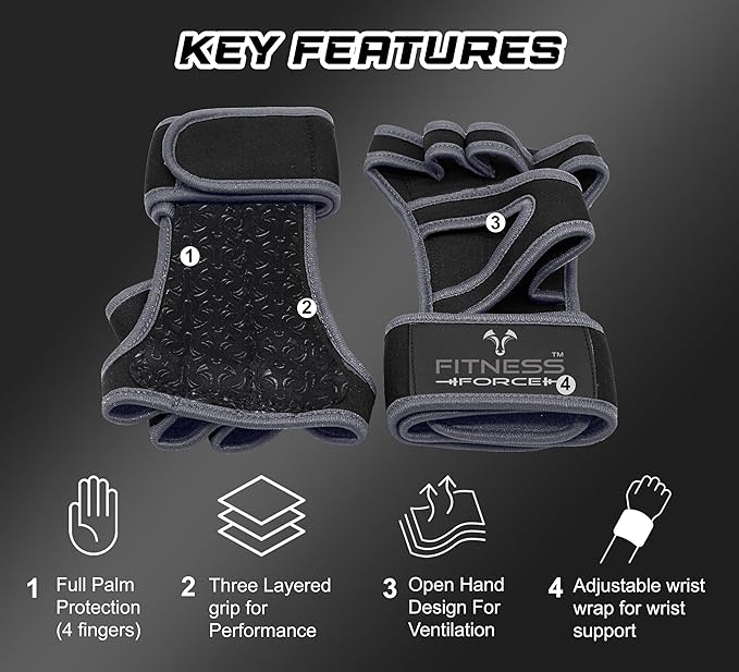 FITNESS FORCE Ventilated Gym Gloves for Men with Built-in Wrist Support for Workouts Weightlifting Gloves Workout Gloves for Women Exercise Fitness Gloves Perfect for Powerlifting, Cross Training