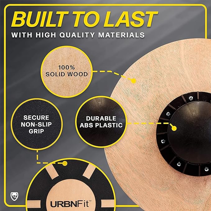 URBNFit Balance Board Trainer - Wooden Wobble Balancing Board for Core Stability, Strength Training & Flexibility - Wobble Board w/Workout Guide to Exercise at Desk or Home Gym