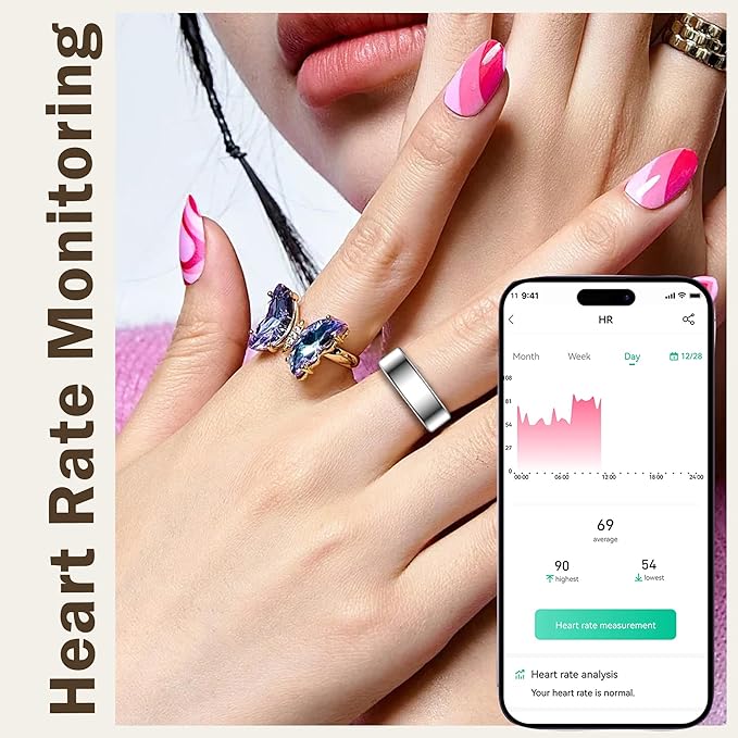 Smart Ring for Men Women Health Rings Heart Rate Sleep Monitor Step Counter Pedometer Sports Ring Fashion Fitness Tracker Ring with Charging Case Gold Rings for Android iOS Phones