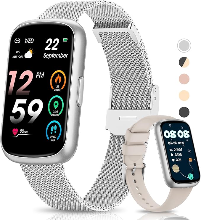 Slim Fitness Tracker, Smart Watches for Men/Women with Heart Rate/Blood Oxygen/Sleep Monitor, IP68 Waterproof Activity Trackers and Smart Watch for Phones with Step Tracker, Pedometer for Women Men