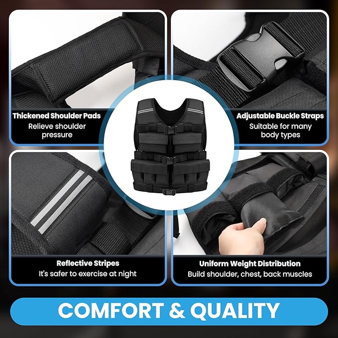 Weighted Vest for Men Woman 18lbs | 30lbs | 40lbs - With Shoulder Pads, Adjustable Weight Vest For Walking, Rucking, Cross Training, Running, Muscle Building - Breathable, Comfortable, Washable