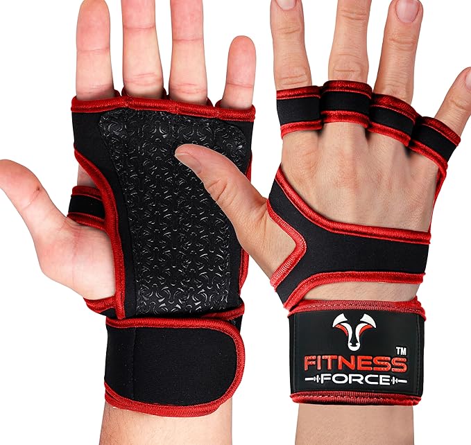 FITNESS FORCE Ventilated Gym Gloves for Men with Built-in Wrist Support for Workouts Weightlifting Gloves Workout Gloves for Women Exercise Fitness Gloves Perfect for Powerlifting, Cross Training