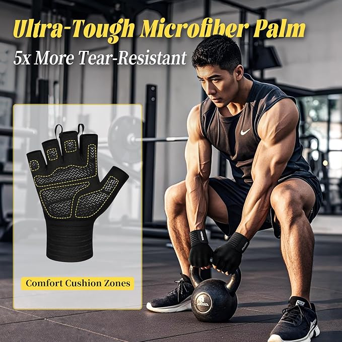 Weight Lifting Gloves with Wrist Support, Gym Workout Gloves for Men Women, Full Palm 6mm Padded & Grip, Exercise Wrist Wraps for Weightlifting, Fitness, Strength Training