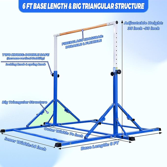 Gymnastic Bar For Kids and Teenage Ages 3-25 5 FT 6 FT 5 FT 6 FT
