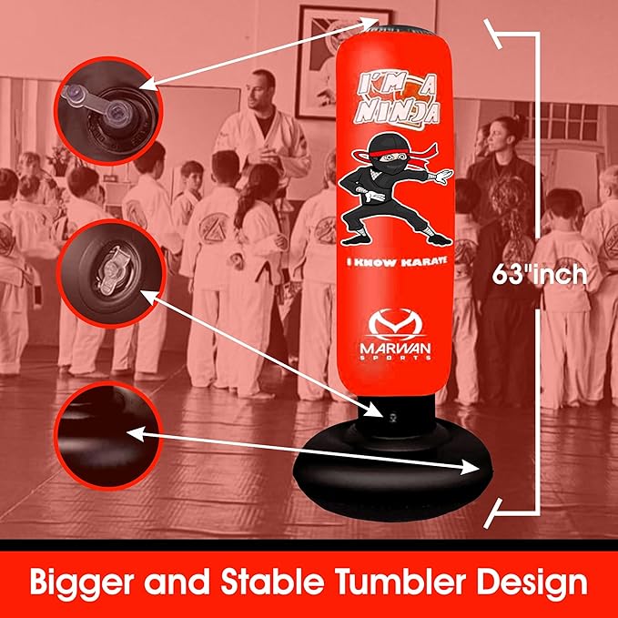 Durable Inflatable Kids Punching Bag for Karate and Boxing – Bounce-Back Martial Arts Bag for Boys and Girls, Great Birthday Gift to Relieve Energy and Build Skills for Boys Ages 4-12
