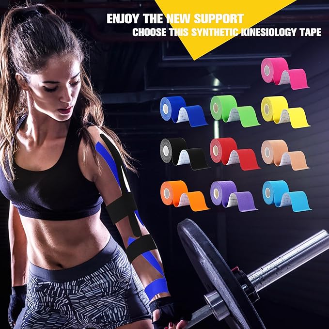 Pro Synthetic Kinesiology Tape 1 Roll, Athletic Sports Tape for Muscle Joint Support, Pain Relief for Knee Elbow Wrist Ankle, 2 in x 16.4 Ft, Beige