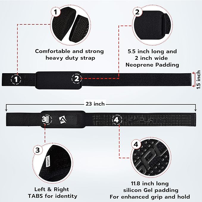 Lifting Wrist Straps for Weightlifting, Powerlifting & Deadlifts – 23” Neoprene Padded Cotton Straps for Strength Training & Gym Workouts - Maximum Grip Support for Men & Women