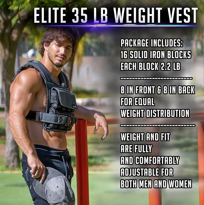 Weighted Vest 6lb, 10lb, 12lb, 25lb, 35lb, 45lb, 60lb Removable Iron Weights for Men and Women Workout for Calisthenics and Fitness Sport Training