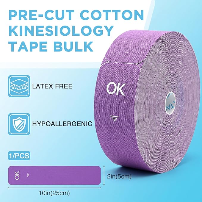 OK TAPE Kinesiology Tape Pre Cut Strips Bulk (100 PCS),Elastic Cotton Latex Free Hypoallergenic Athletic Tape Roll for Muscle Joint Knee,Waterproof k Tape 2in×10in/PCS