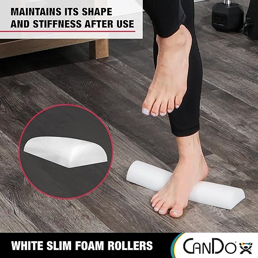CanDo Slim White PE Foam Rollers for Exercise 3" x 36" Half-Round