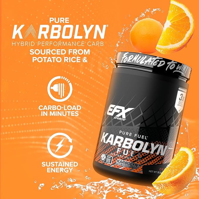 EFX Sports Karbolyn Fuel | Fast-Absorbing Carbohydrate Powder | Carb Load, Sustained Energy, Quick Recovery | Stimulant Free | 18 Servings (Orange)