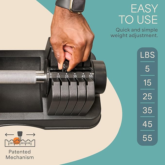 Lifepro Adjustable Dumbbells Set - 5in1-15lb 25lb 43lb weights Set & Single with Rack - Quick Adjust, Secure Grip - Compact Hand Weights for Men Women Home Gym
