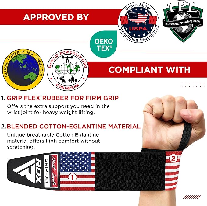 RDX Wrist Wraps for Weightlifting (Pair), IPL USPA Approved, Elasticated 18” Cotton Straps Support with Thumb Loop, Gym Wrap for Weight Lifting Powerlifting Competition Strength Training Bodybuilding