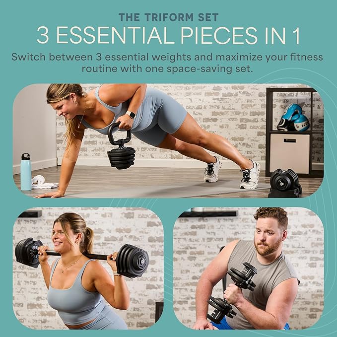 Lifepro Adjustable Dumbbells Set - 5in1-15lb 25lb 43lb weights Set & Single with Rack - Quick Adjust, Secure Grip - Compact Hand Weights for Men Women Home Gym