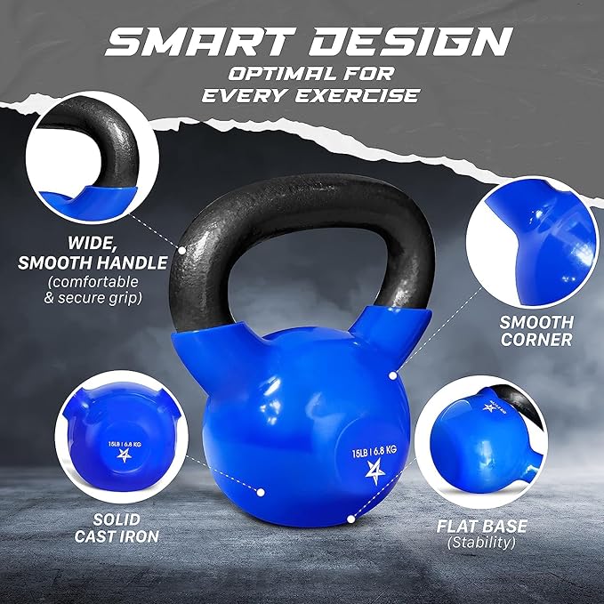 Yes4All 5-65lbs Kettlebells Vinyl Coated Cast Iron