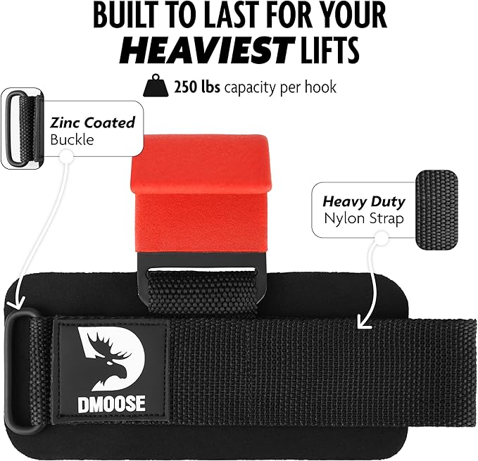 DMoose Fitness Weight Lifting Hooks for Men & 8 mm