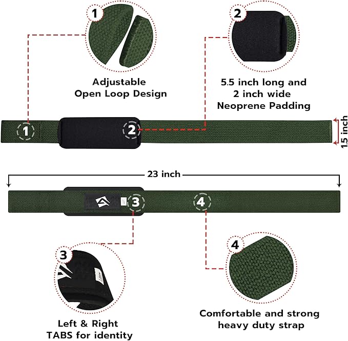 Lifting Wrist Straps for Weightlifting, Powerlifting & Deadlifts – 23” Neoprene Padded Cotton Straps for Strength Training & Gym Workouts - Maximum Grip Support for Men & Women