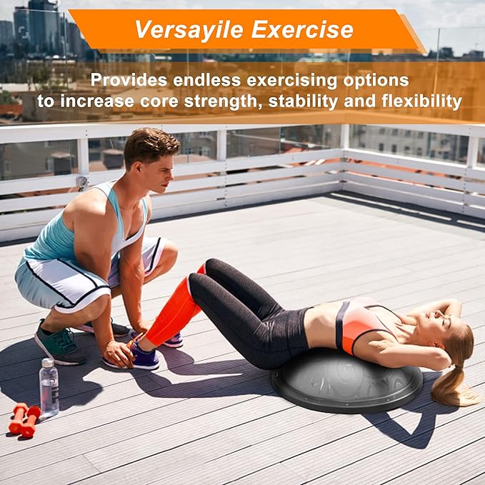 ATIVAFIT Balance Ball Half Exercise Ball Balance Trainer Inflatable Yoga Ball for Home Gym Workouts Core Strength Fitness Half Ball with Resistance Bands, Pump, Support to 660 lbs