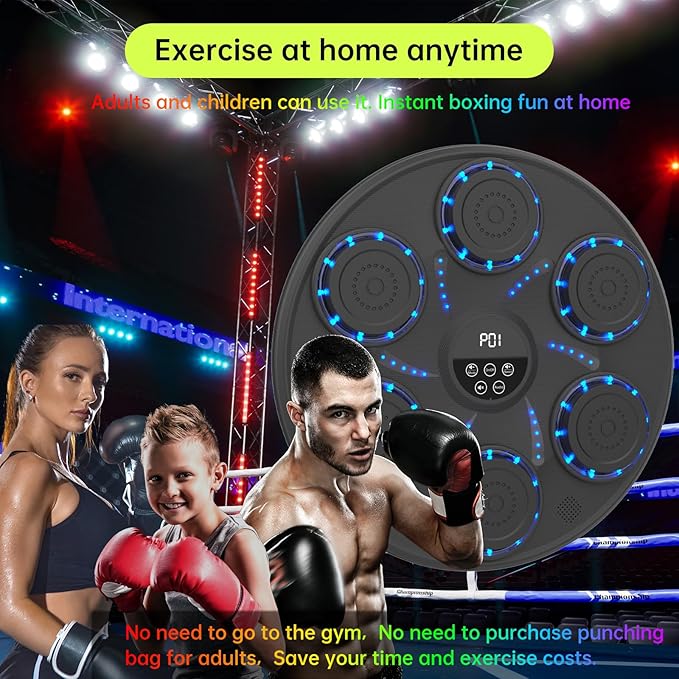 Music Boxing Machine Smart Bluetooth Boxing Equipment for Adults and Kids Home Gym Workout Exercise(2 Pairs of Gloves)