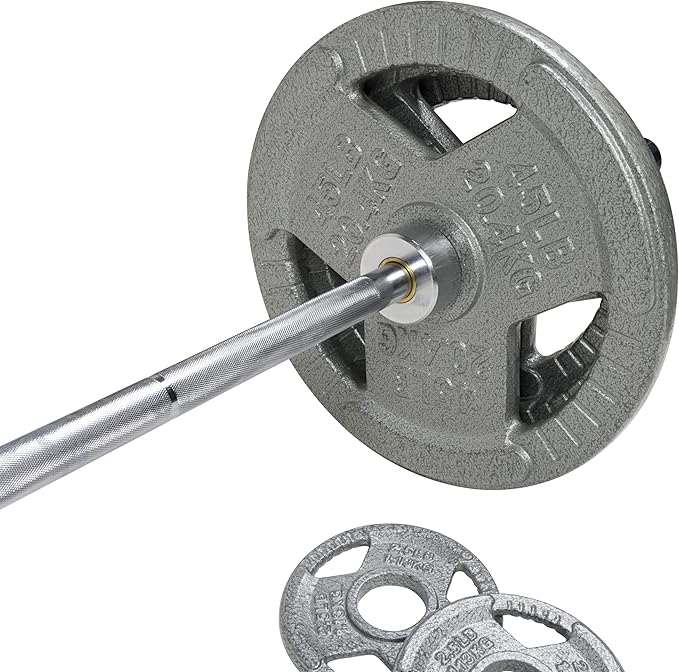 Signature Fitness Cast Iron Olympic 2-Inch Weight Plates Including 7FT Olympic Barbell, 130-Pound, 300-Pound or 325-Pound Set, Multiple Packages