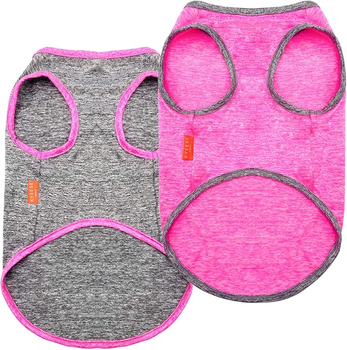 KYEESE 2 Pack Dog Shirts Quick Dry Soft Stretchy Dog T-Shirts with Reflective Label Sun Protection Tank Top Sleeveless Vest Pet Clothes for Small Medium Dogs, Medium, Grey+Hotpink