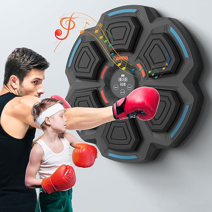 Smart Music Boxing Machine for Adults and Kids, Training Machine with LED Electronic Wall Mounted, Home Indoor Workout Equipment with Premium Boxing Gloves