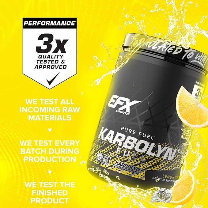 EFX Sports Karbolyn Fuel | Fast-Absorbing Carbohydrate Powder | Carb Load, Sustained Energy, Quick Recovery | Stimulant Free | 18 Servings (Lemon Ice)