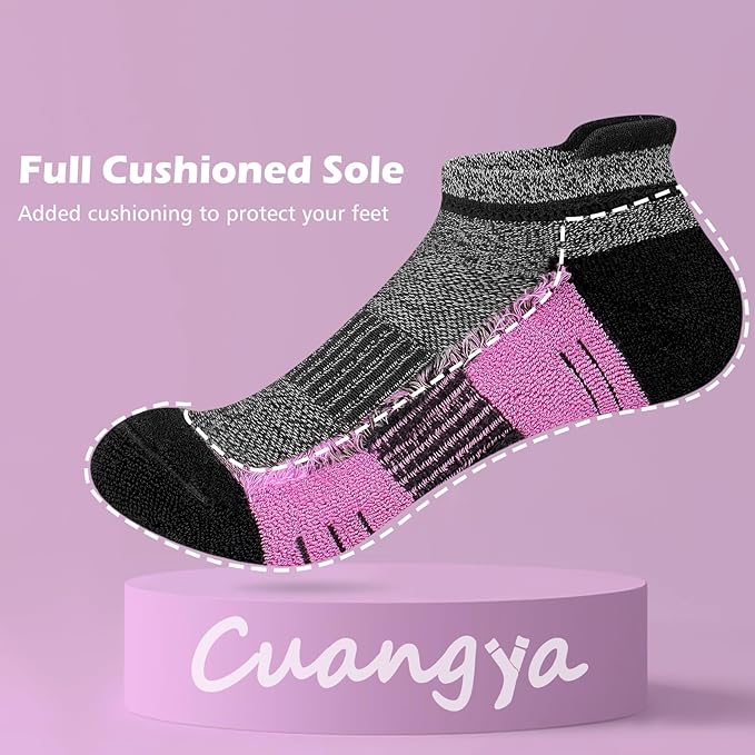 Ankle Socks Women Athletic No Show Socks Running Comfort Cushioned 5-Pairs