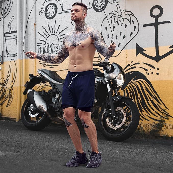 OEBLD Mens Athletic Shorts 2-in-1 Gym Workout Running 7'' Shorts with Towel Loop