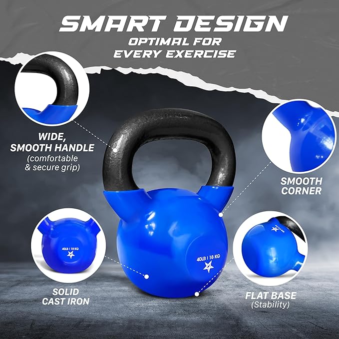 Yes4All 5-65lbs Kettlebells Vinyl Coated Cast Iron