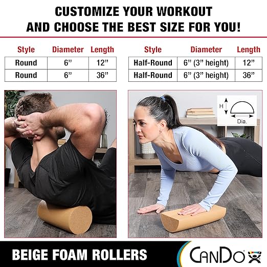 CanDo Beige PE Foam Rollers for Muscle Restoration 6" x 36" Round