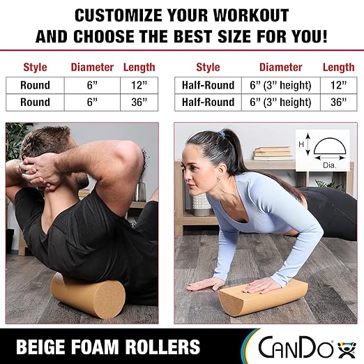 CanDo Beige PE Foam Rollers for Muscle Restoration 6" x 12" Half-Round